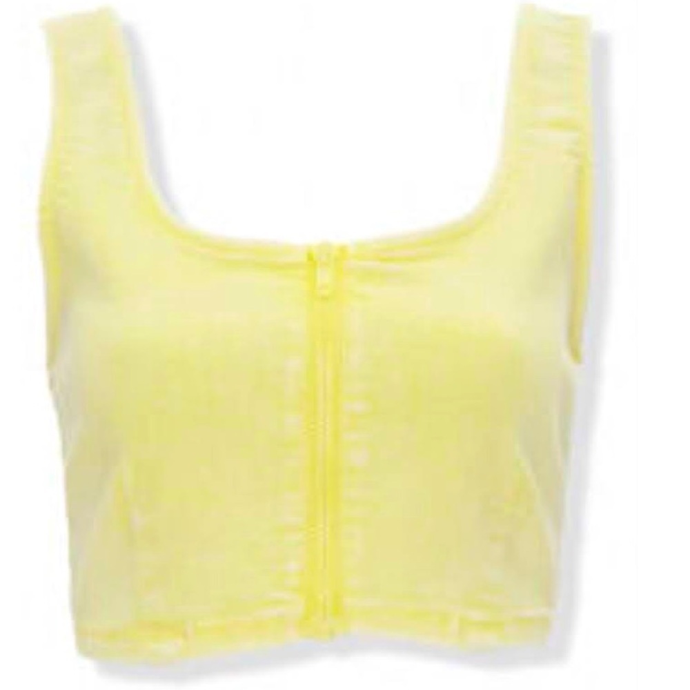 Small Forever 21 Faded Stone Washed Yellow Zip Front Sleeveless Crop Top